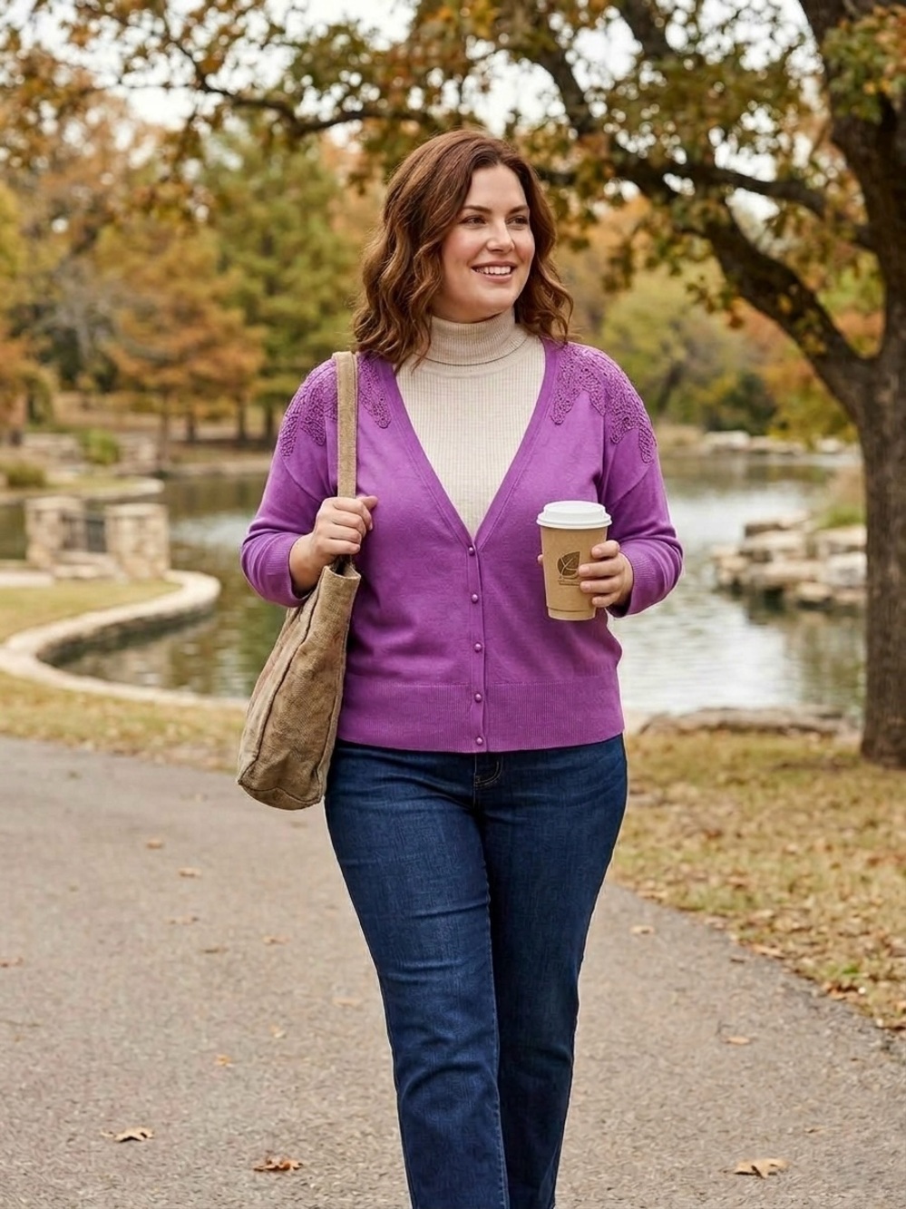 One World Live and Let Live Purple Crochet Lace Cardigan Sweater 1X